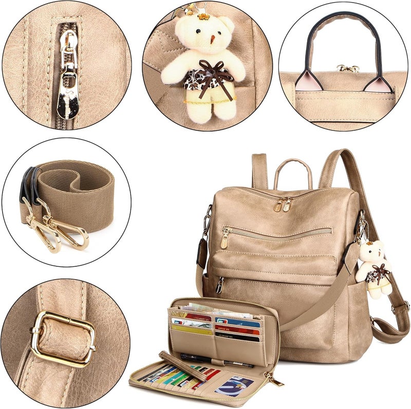 Soperwillton Women Backpack Purse Multipurpose Design Handbags Shoulder Bag PU Leather Travel bag Backpack Set 2pcs - Image 4